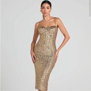 Nadine Merabi Nina Gold sequin midi dress